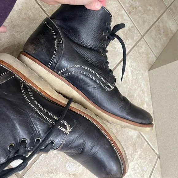 BEDSTU Mens Boots Sz 13 BLACK Distress LeatherVIBRAM Hand MadeMexico‎